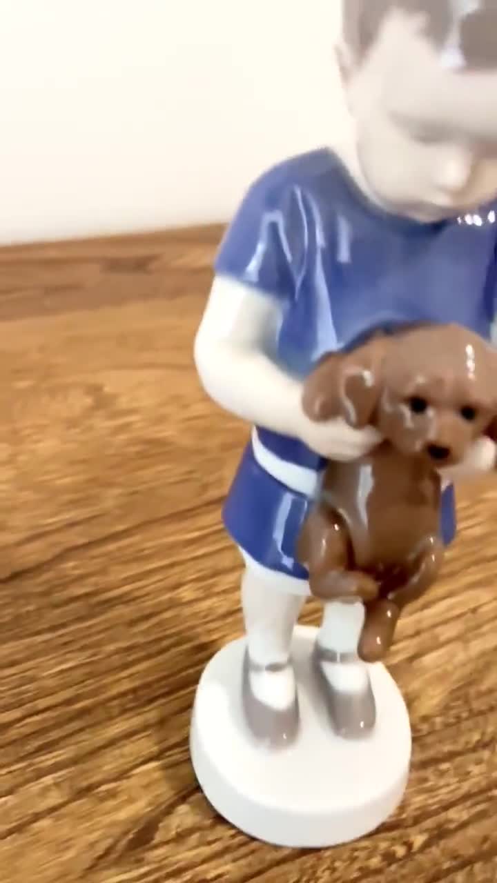 Vintage B&G Royal Copenhagen Boy With Puppy Dog Porcelain Figurine