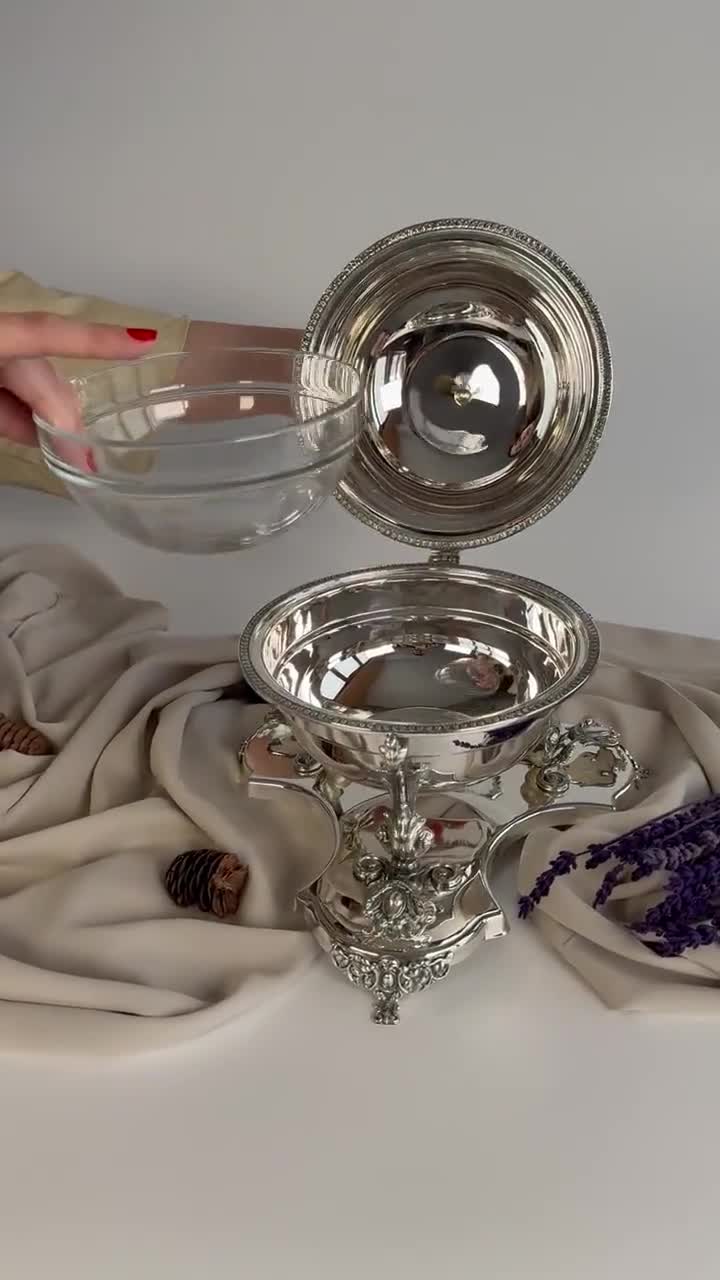 Silver Plated Caviar Server Elegant Appetizer Stand With Lidded