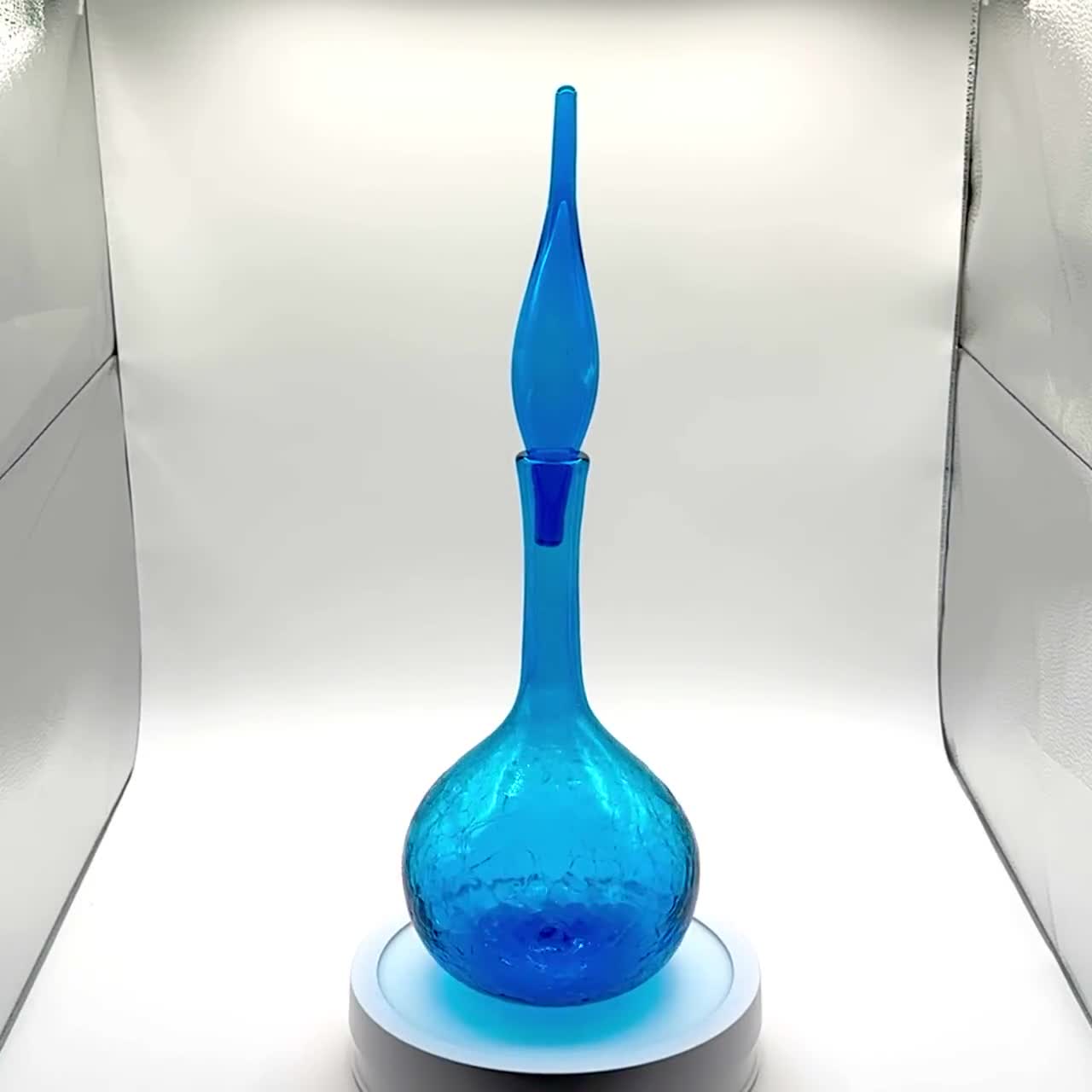 Blenko 627L - Turquoise Crackle Glass Decanter With Flame Stopper