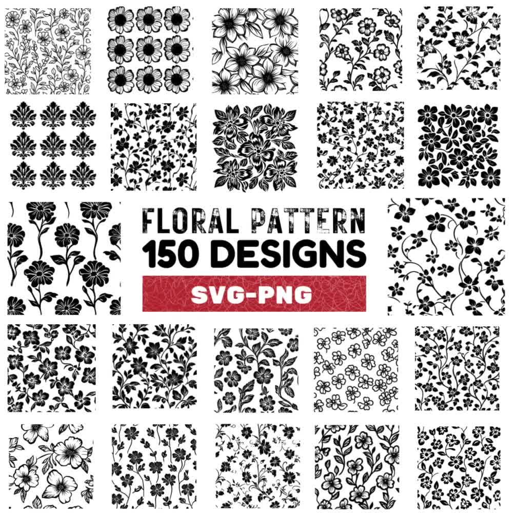 THE PRINT DESIGN 花柄パターン集 花柄 SVG バンドル: 150 種類のシームレスな花のデザイン (デジタル
