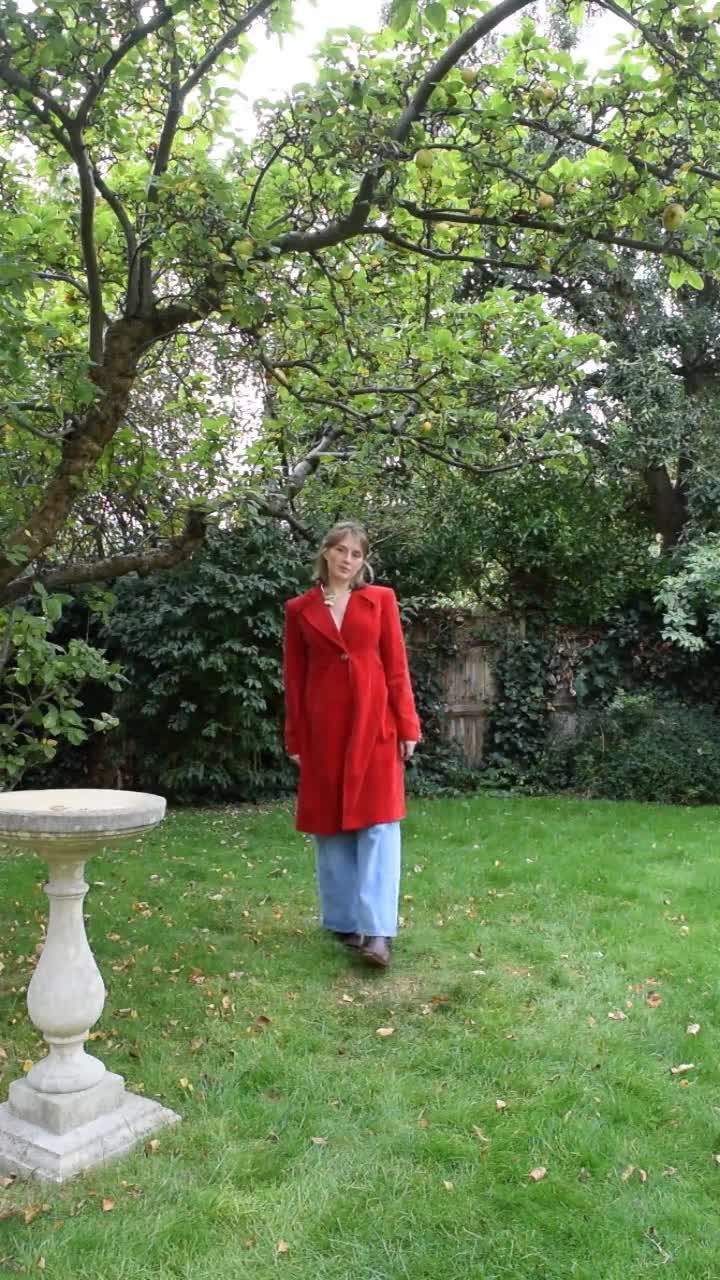 90s Valentino Red Velvet Coat. IT 44. Cotton, Flared, Empire Waist