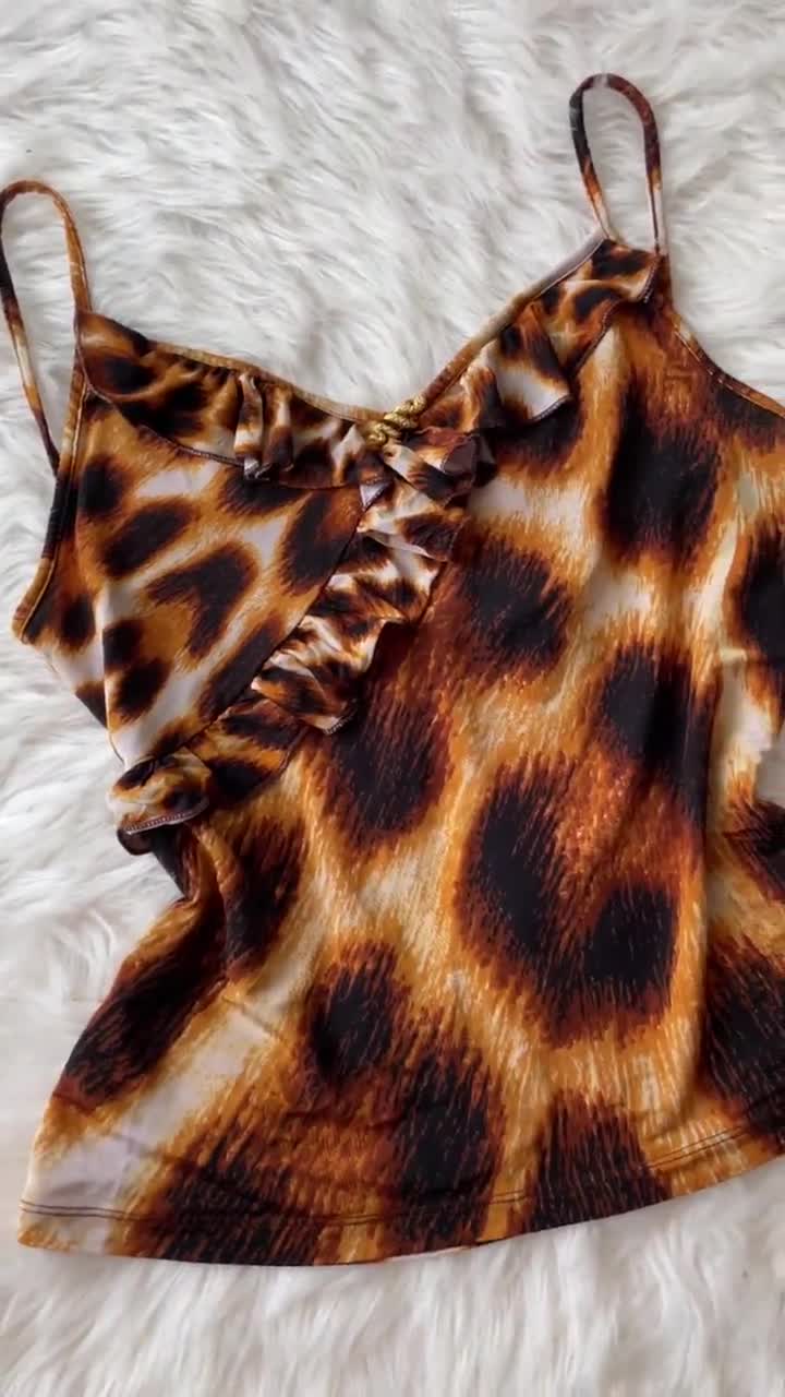 Archival Roberto Cavalli Leopard Cami Top, Vintage 2000s Ruffle