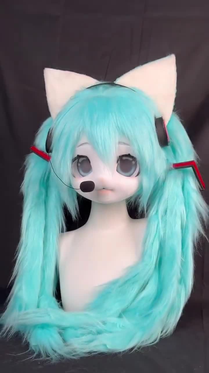 初音ミクの猫のキグヘッド、既成の着ぐるみマスク、ケモノマスク