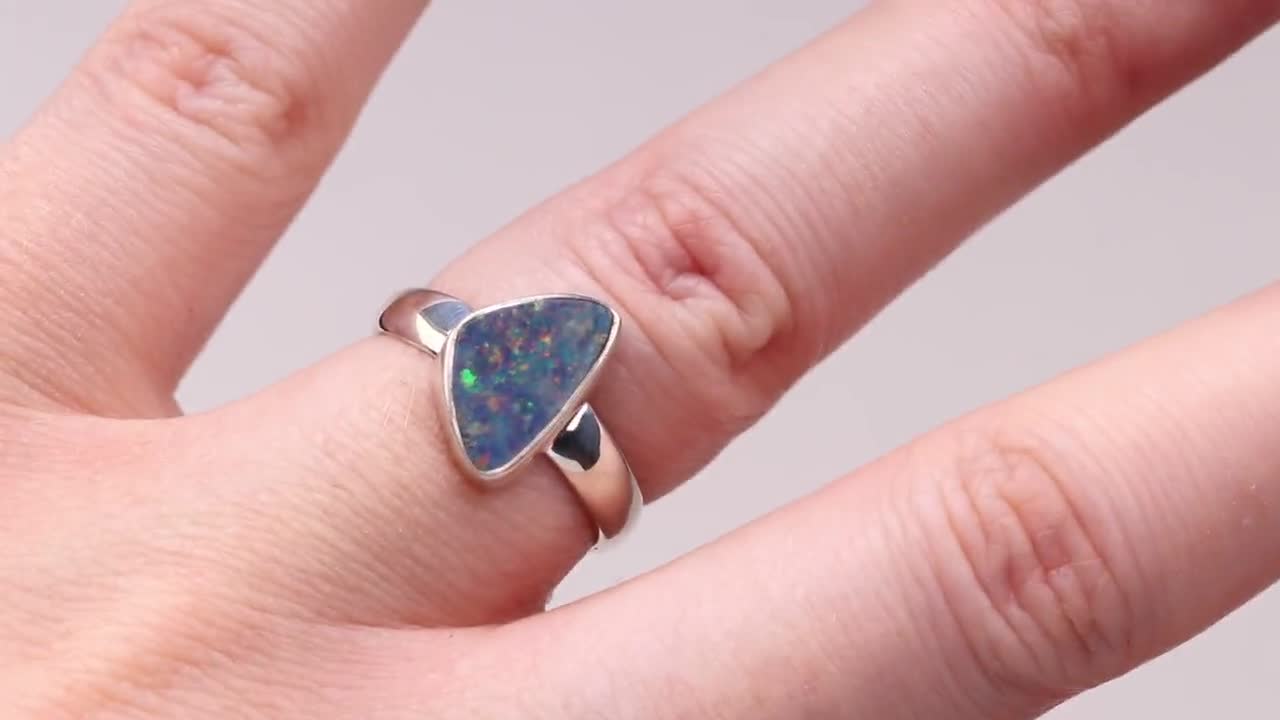 Size 7.5 - Sterling Silver Genuine Australian Boulder Opal Doublet