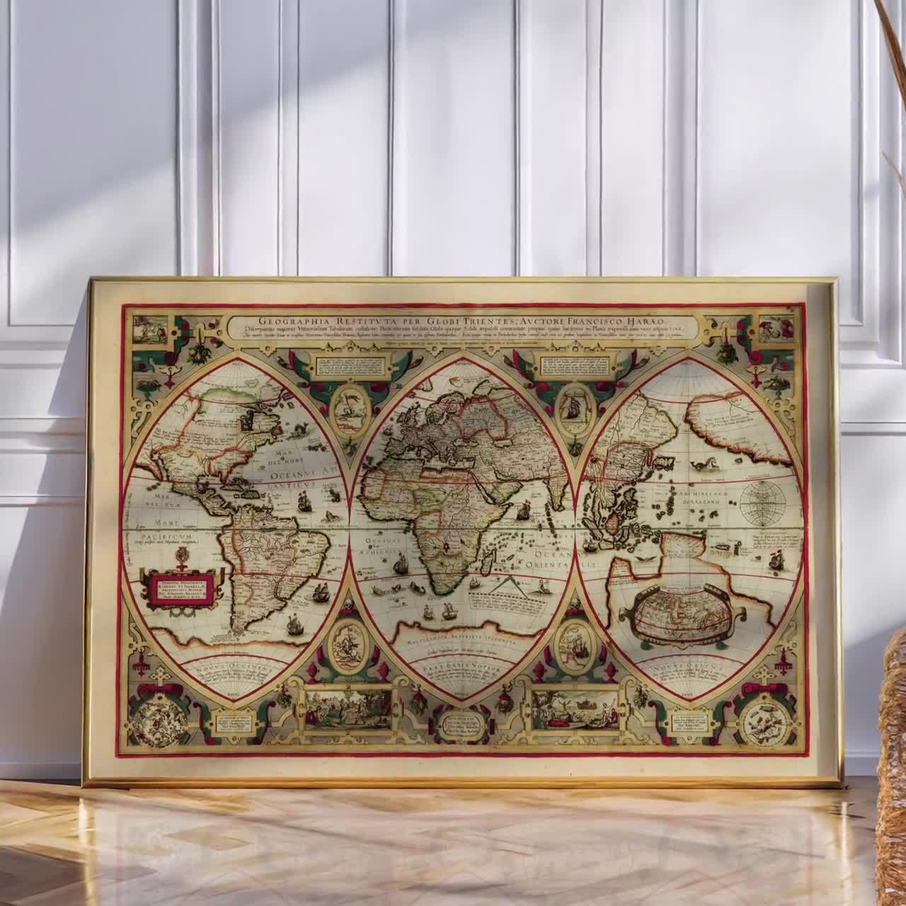1618年の古代世界地図。ファインアートプリント。リマスター版ポスター