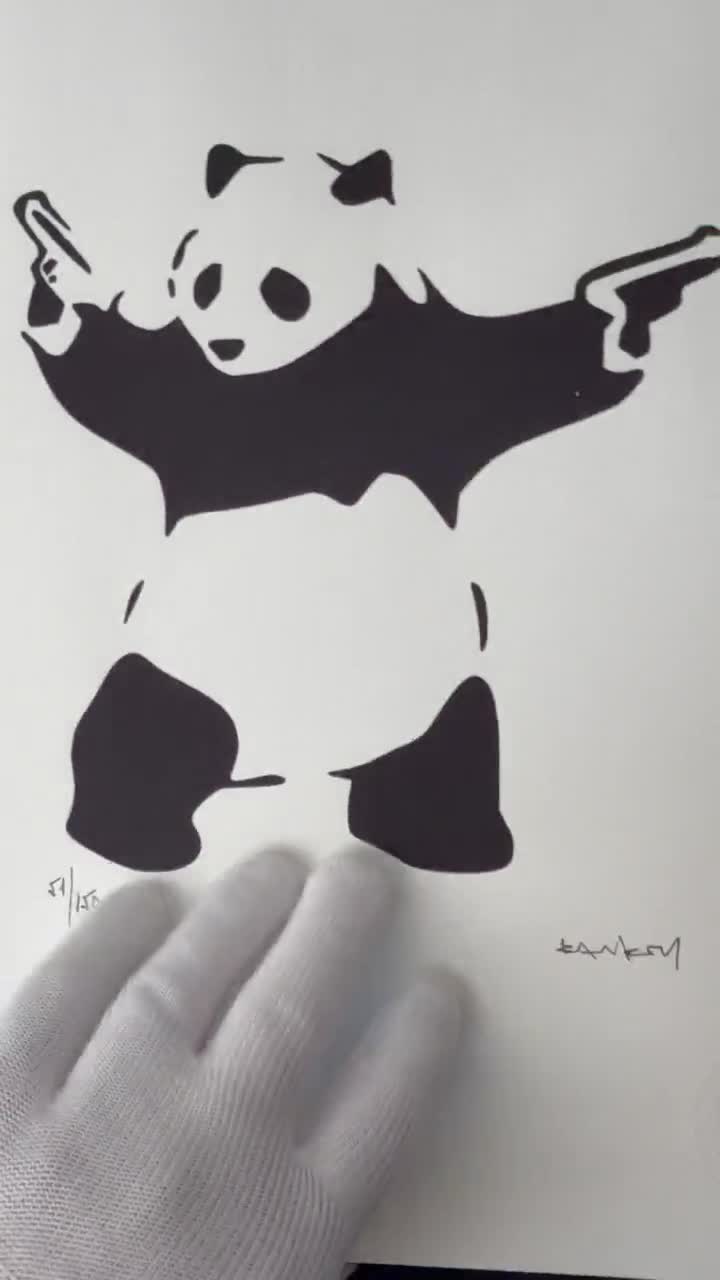 BANKSY Wall Art Panda Gun Banksy FRAMED Art Serigraph Signed