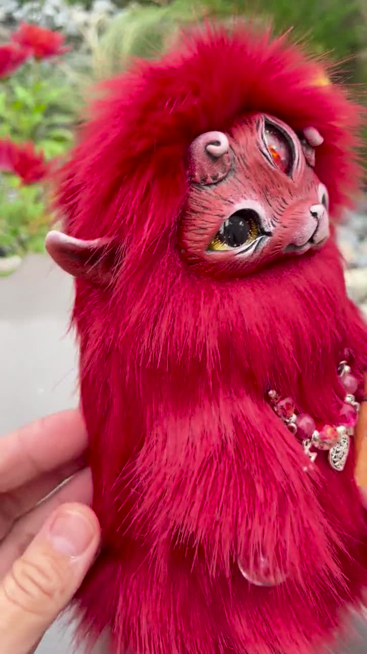 Handmade Fuzzy Lucky Creature: Magical Charm With Blessing Scroll