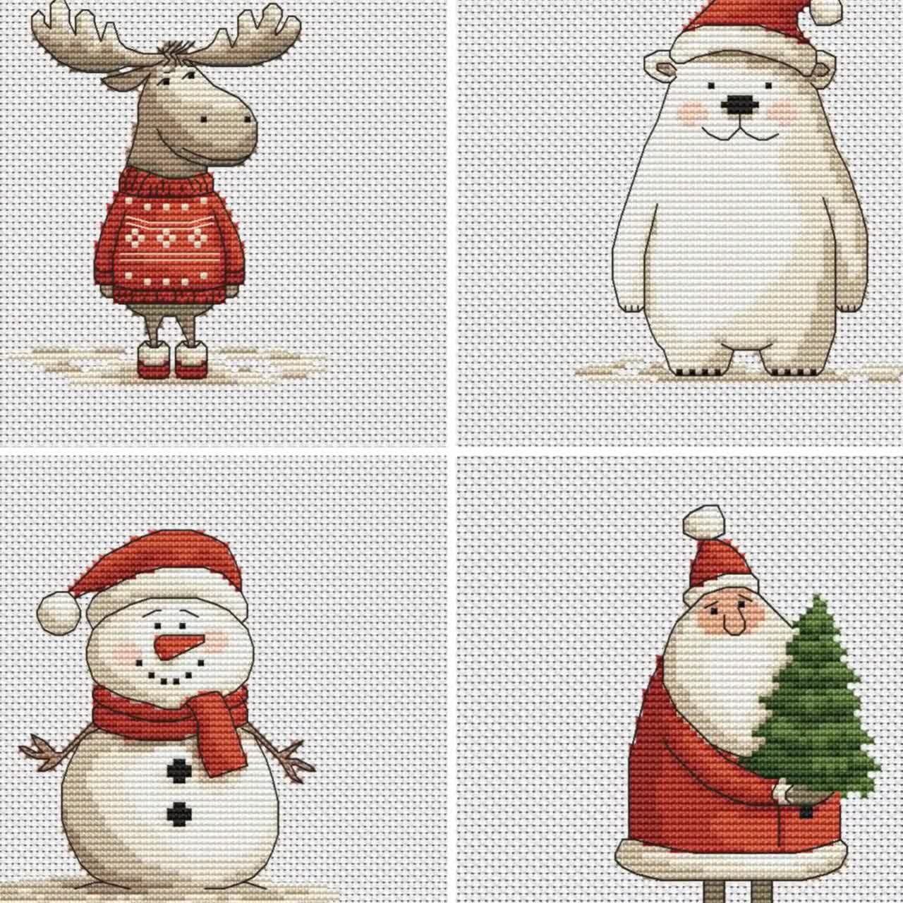 クリスマス クロスステッチ パターン、小さな刺繍 4 点セット