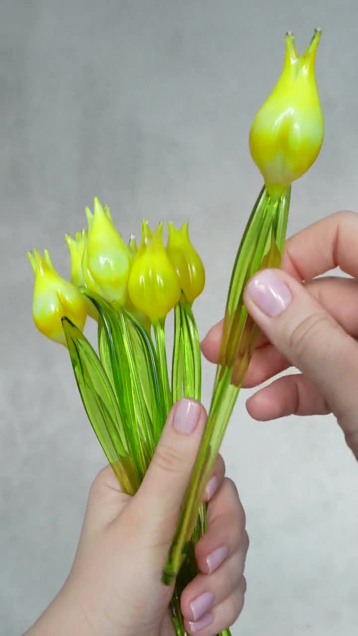 Yellow Glass Tulip Flower – Hand Blown Glass Flower Stem – Floral