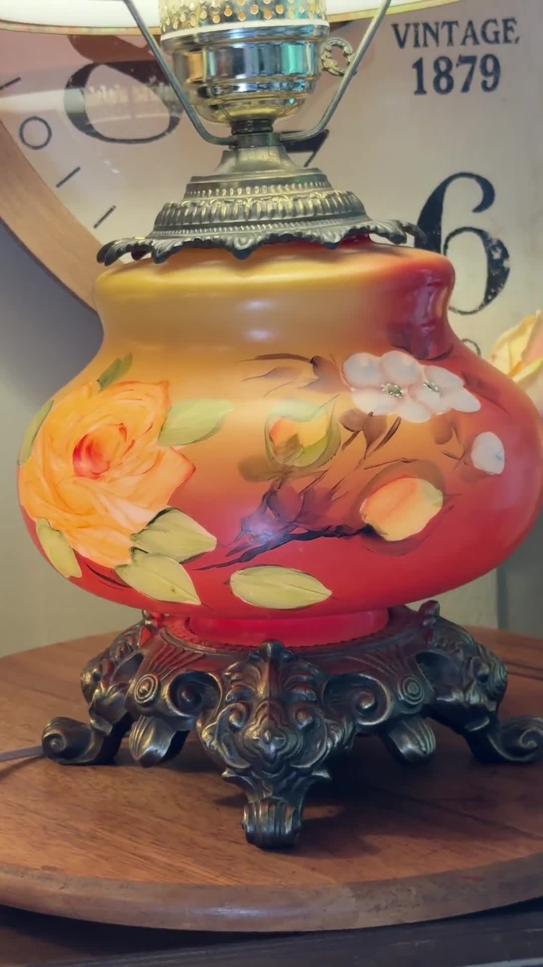 Vintage, Hand Painted Floral, Glass Shade, Gone With the Wind