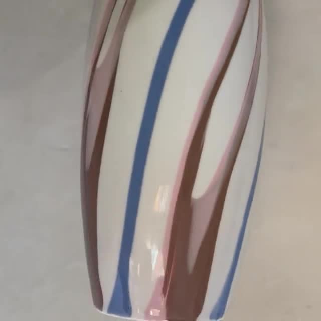 Vintage Aquincum Porcelain Vase, Modernist Striped Vase, Hungary