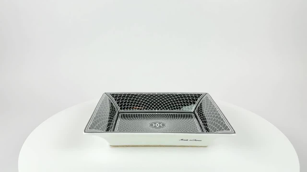 Hermès H Déco Porcelain Vide Poche Tray With Box, Black White Desk