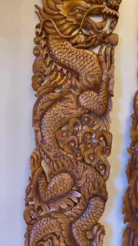 ドラゴンの木彫り壁掛けタイチーク材壁アートパネルドラゴンヘッド