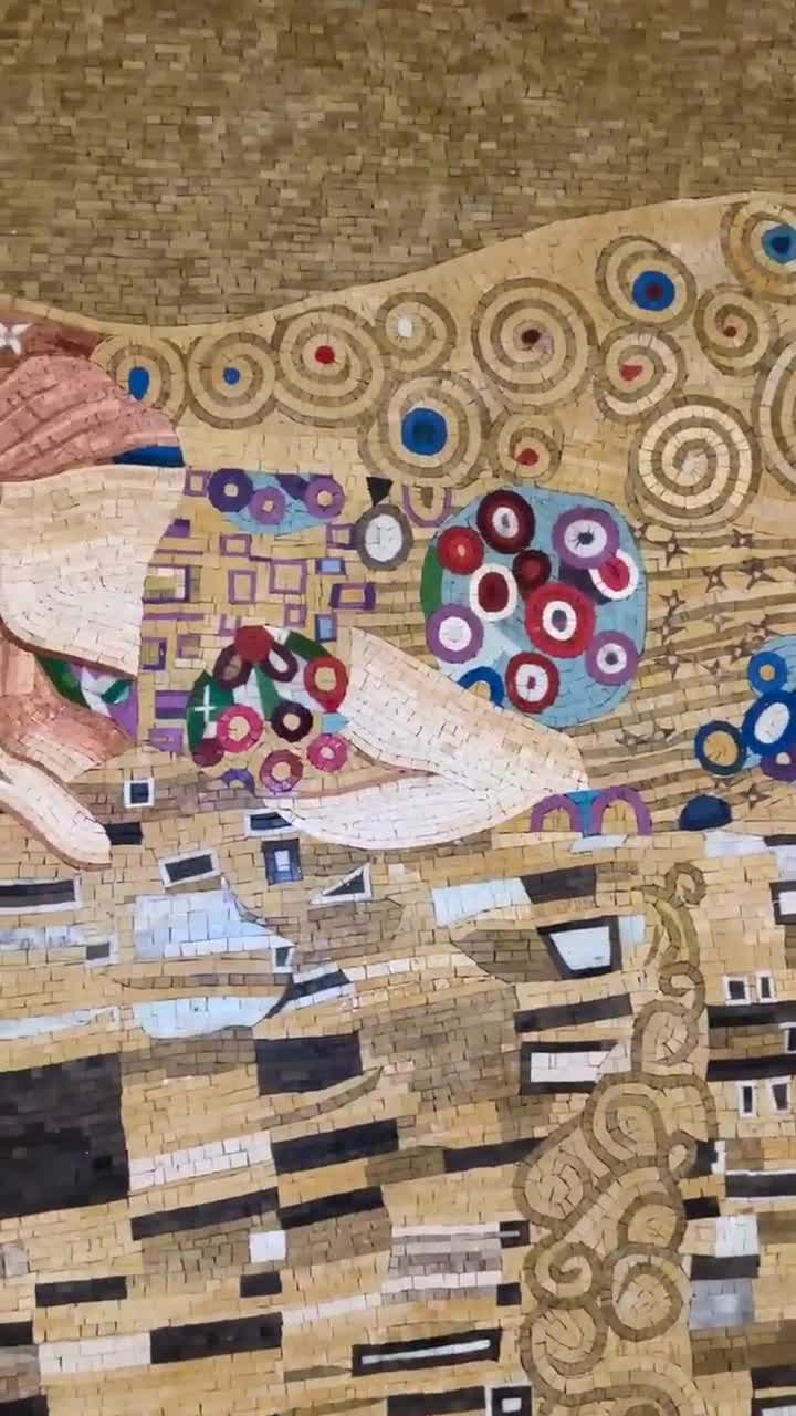 接吻（グスタフ・クリムト複製） - 手作りモザイク壁画 - 天然石壁画