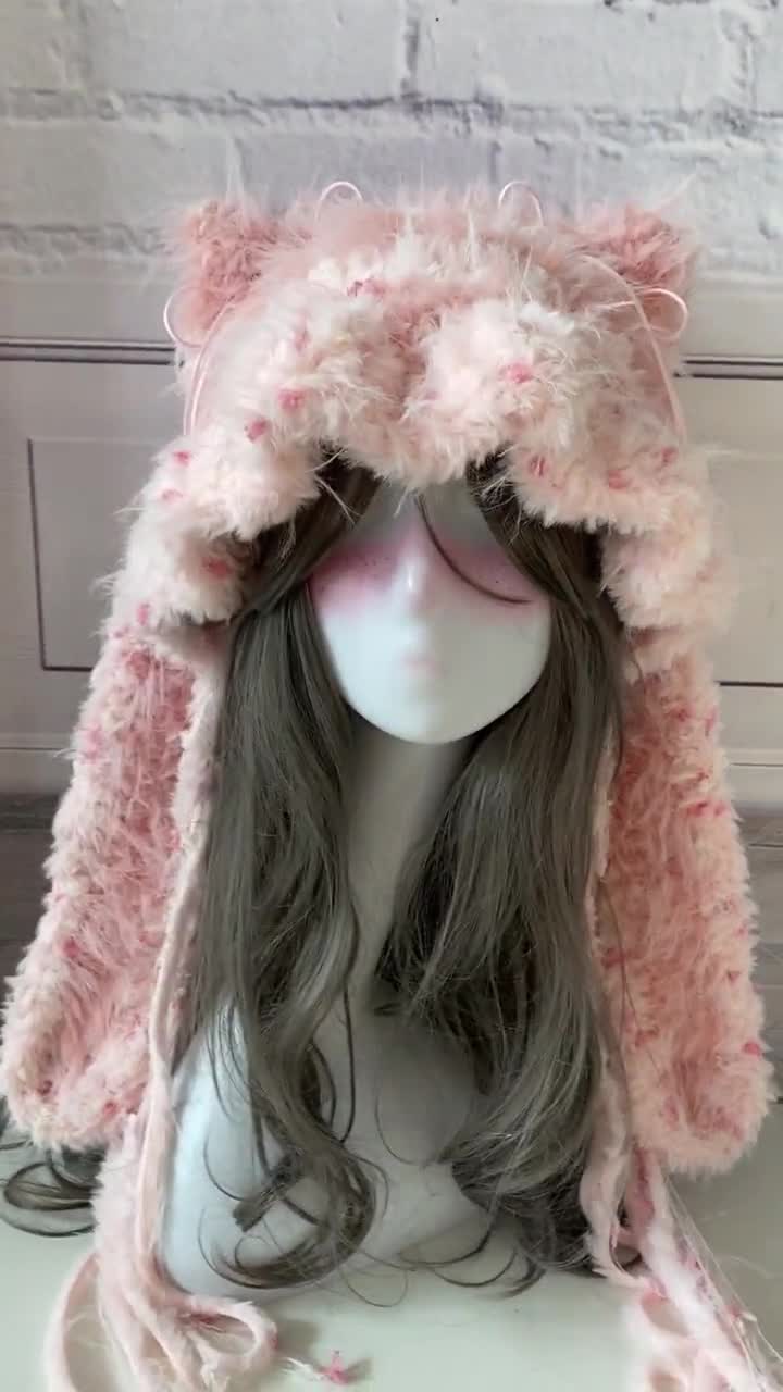 Kawaii Pink Faux Fur Bunny Beanie: Detachable Ears, Cosplay Ear