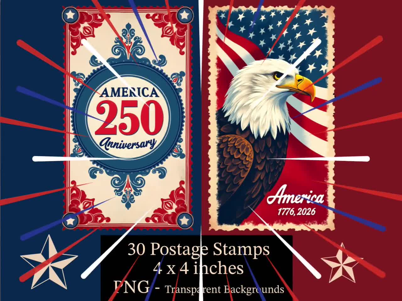 Vintage Fourth of July, America's 250th Anniversary, Postage