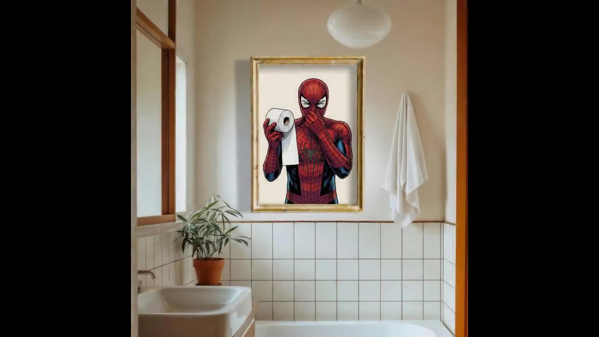 Funny Superhero Bathroom Wall Art | Spider-man Toilet Paper Poster