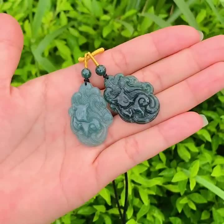 Hand-carved Jade Nine-tailed Fox Pendant, Jade Fox Pendant, Jade