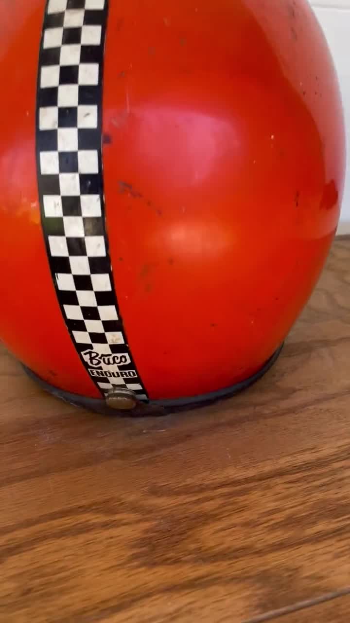 Vintage Buco Enduro Motorcycle Helmet - Open Face - 1970s Checker