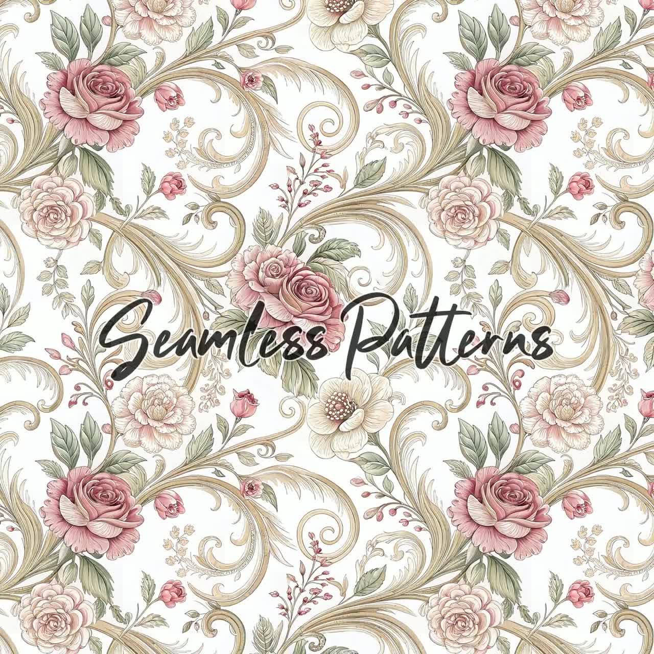 Rococo Floral Pattern: Elegant Vintage Backgrounds (digital