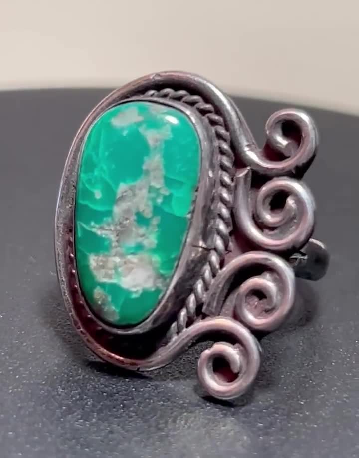 Fred Harvey Era Green Turquoise Sterling Ring Sz 9 Navajo 925