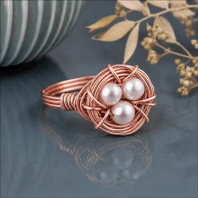 White Pearl Birds Nest Ring: Sterling Silver or Gold Filled Wire