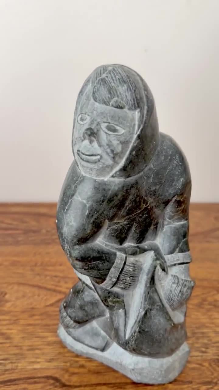 Vintage Signed Inuit Hunter Sculpture by Joanasie Jack Ittukallak