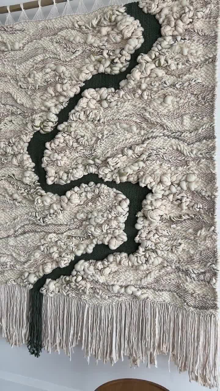 Large Woven Fiber Art Tapestry: Beige, Green, River Design - Etsy