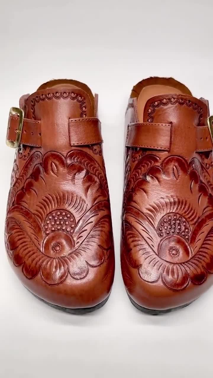 Handmade Leather Clog Mule With Adjustable Buckle - Handcrafted