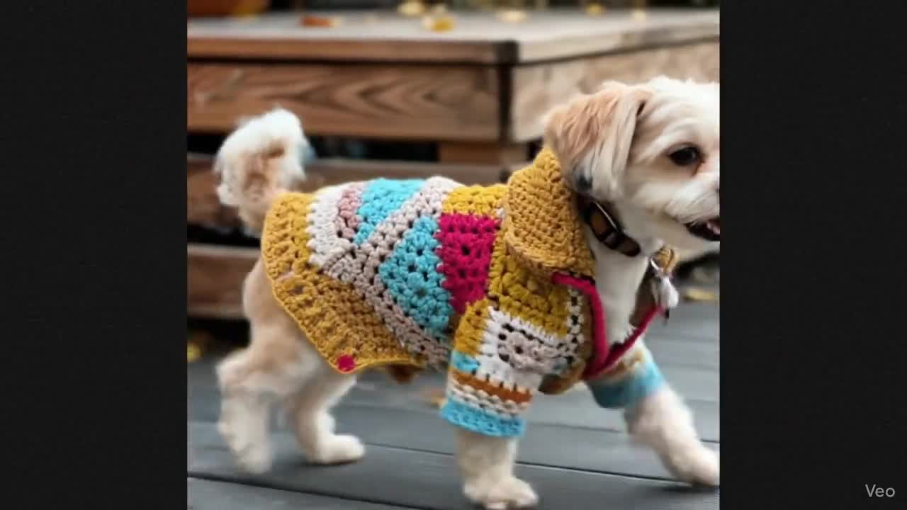 Handmade Crochet Granny Square Dog Sweater, Colorful Pet Cardigan