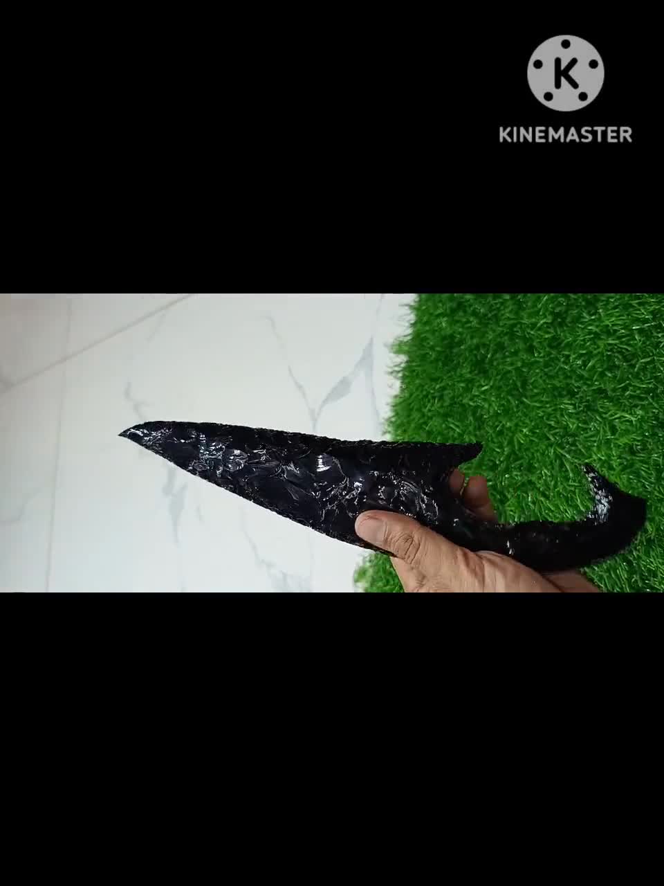 手作りの黒曜石ナイフ、刃渡り11インチ、黒曜石の槍先、原始的な石器