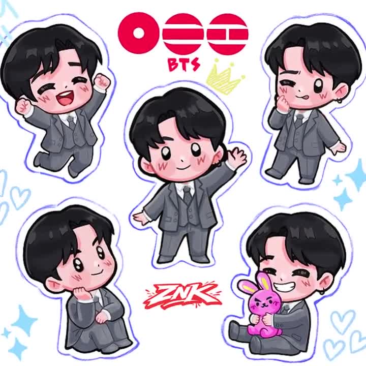 BTS Jungkook Arirang Stickers Chibi JK Gray Suit Collection K-pop