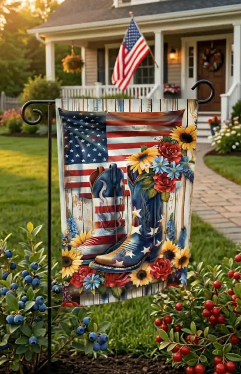 Patriotic Western Cowboy Boots Garden Flag Sublimation Design Png