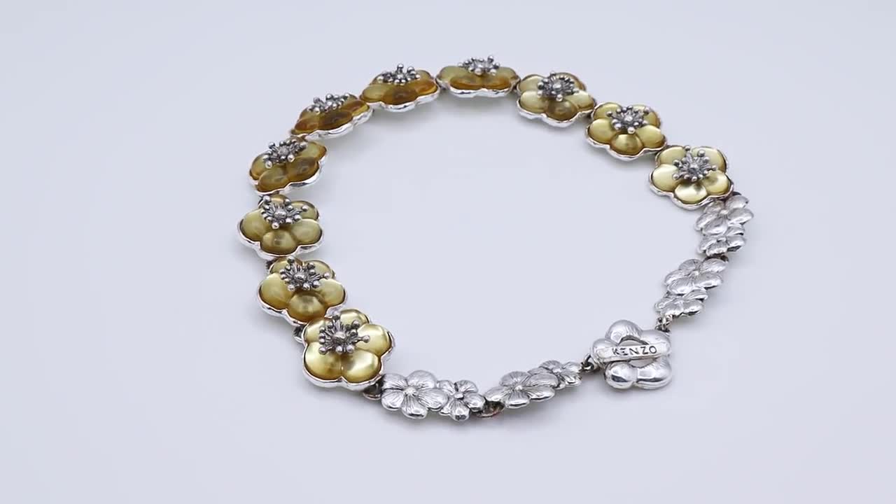 Vintage Silver Tone Resin Flower Necklace Kenzo - Etsy