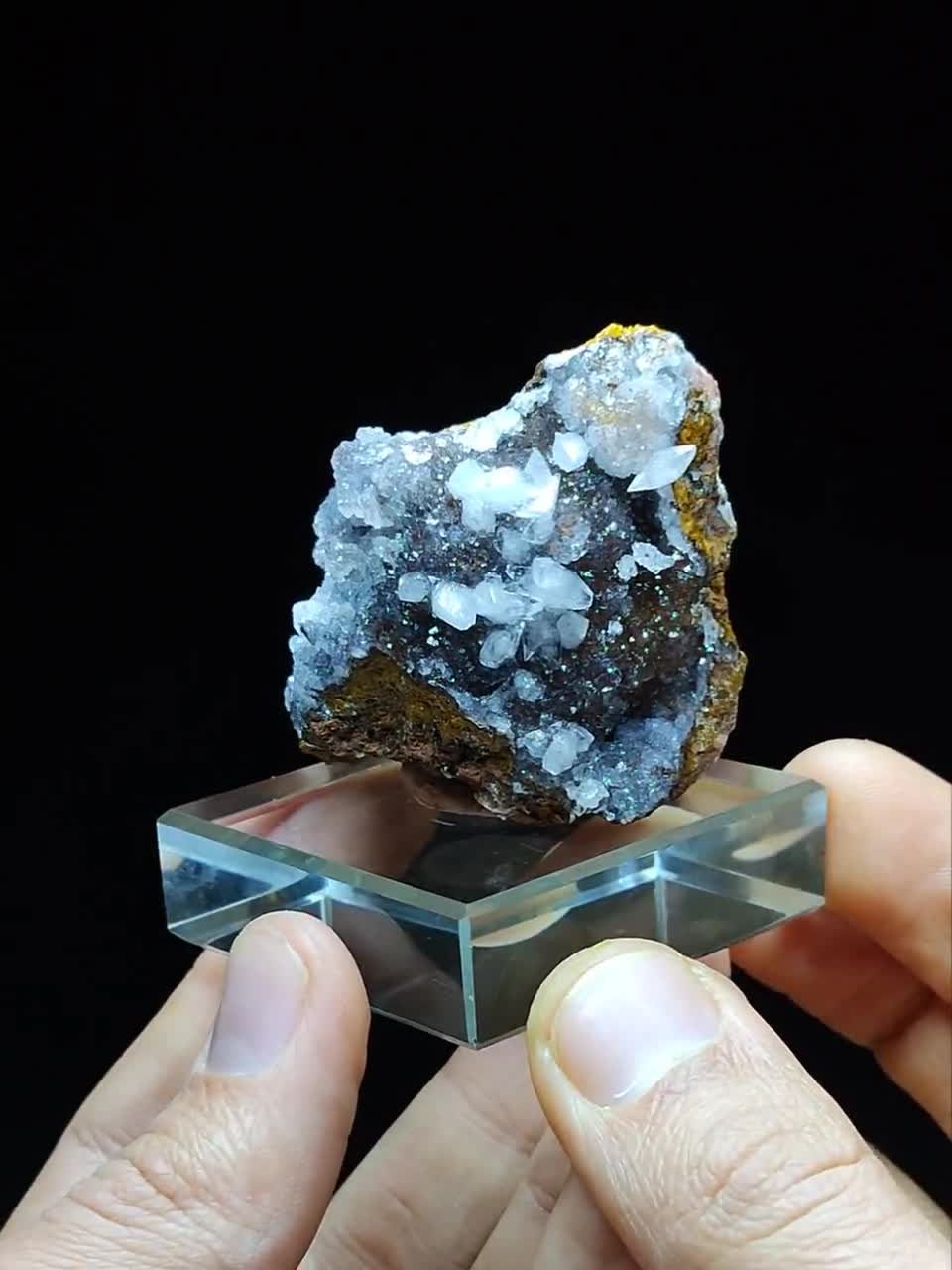 Sparkling Manganese With Quartz & Calcite Crystal Cluster From