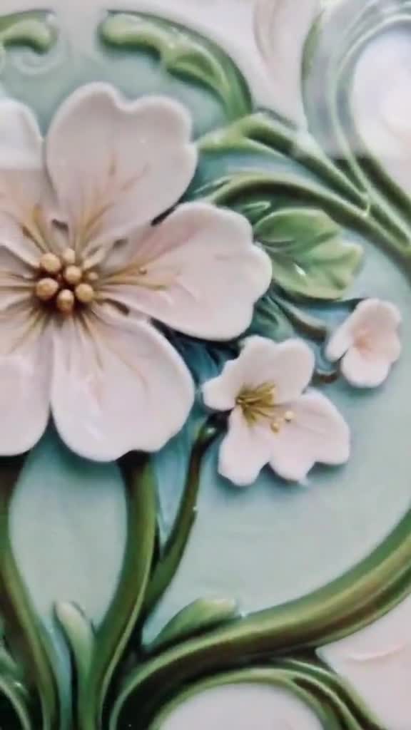 アールヌーボー様式の花柄セラミックタイル、ヴィンテージ風の植物柄壁