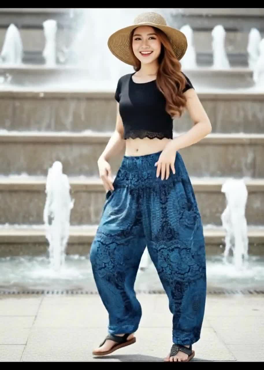 Pikalda-blue Mandala Rayon Harem Pants: Comfy Boho Thai Yoga