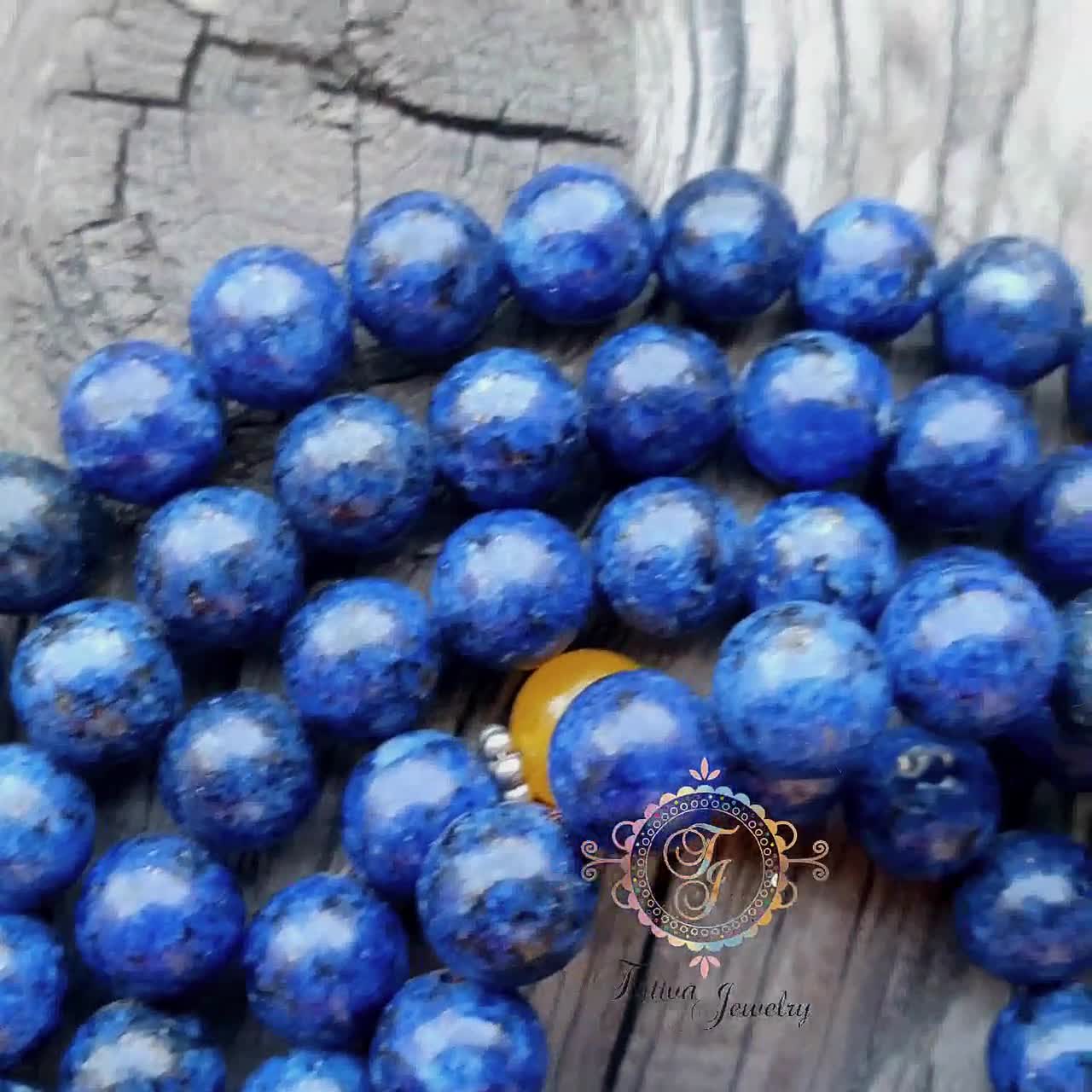 ラピスラズリ 8-9 mm ビーズ Japa Mala: チベット数珠、オム マニ