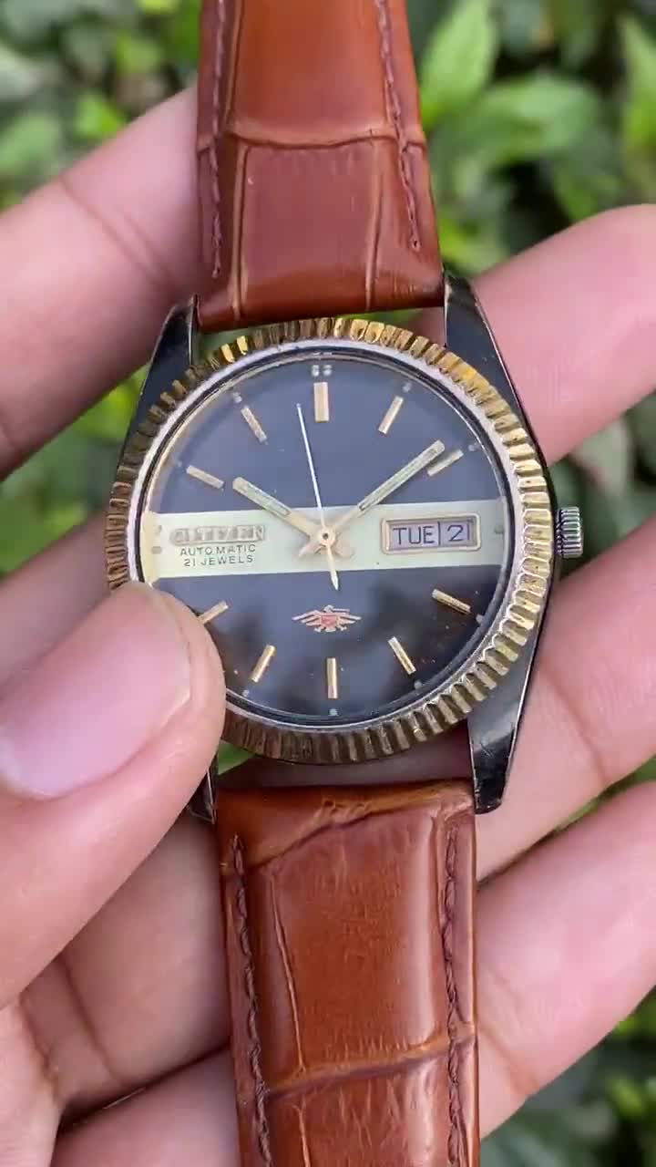 Vintage Rare CITIZEN 7 Eagle Automatic Black Day/date 4-039149 HSE