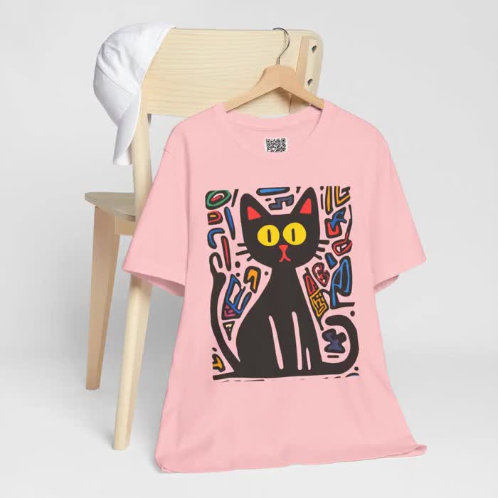 抽象アート猫 T シャツ - カラフルな黒猫 T シャツ、モダンな