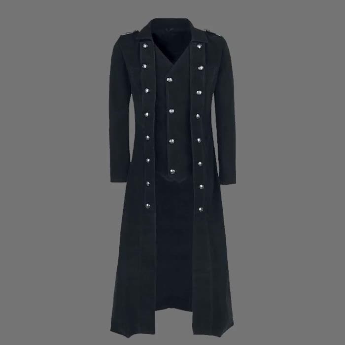 Men's Long Gothic Military Coat - Black Steampunk Jacket With