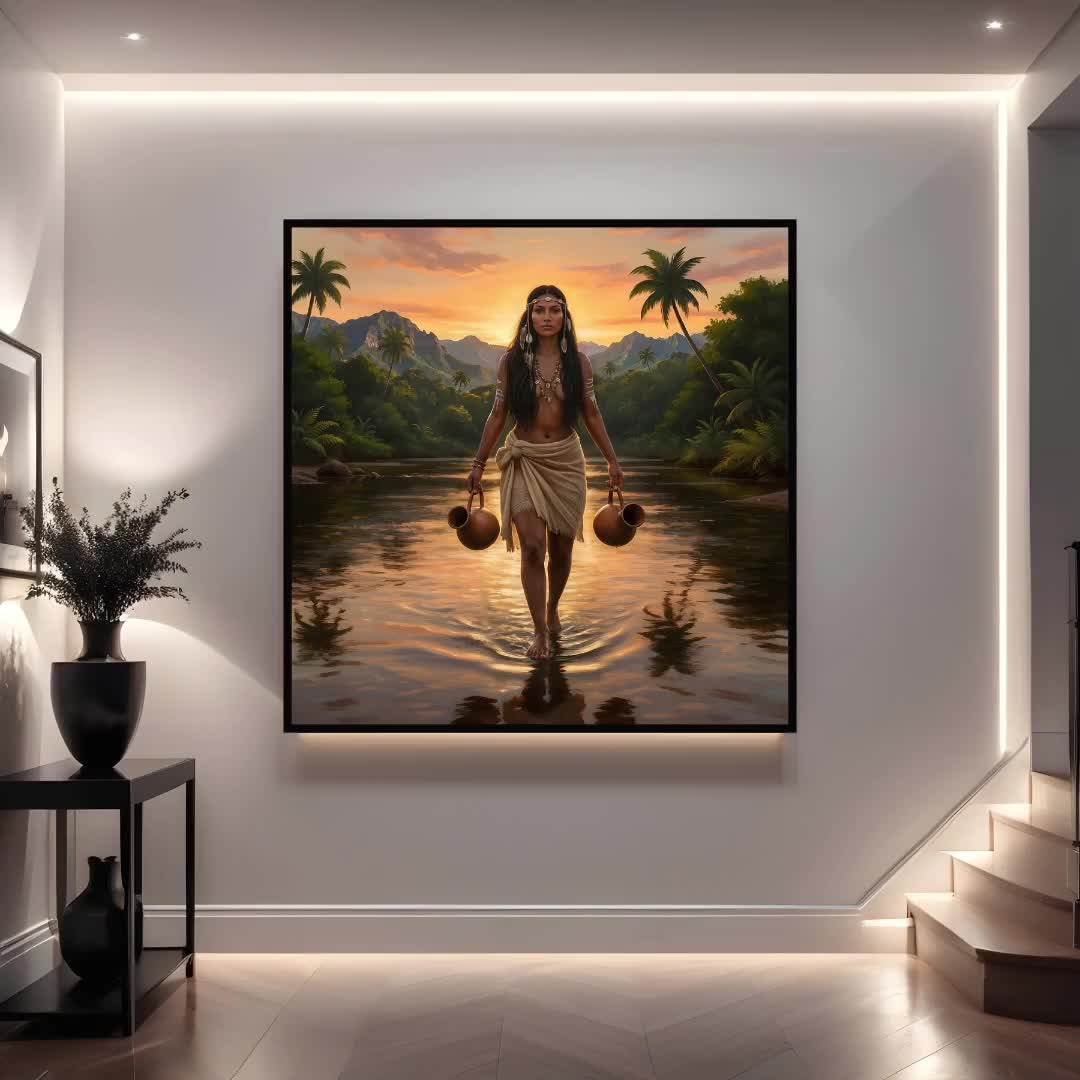 Taíno Woman at Sunrise – Caribbean Indigenous Wall Art, Ancestral