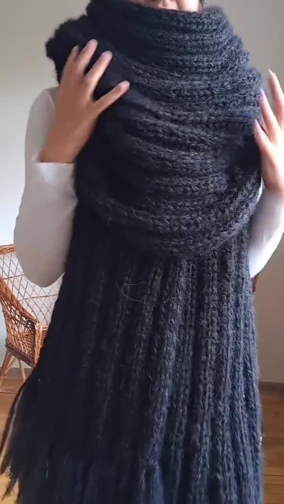 Oversized Mohair Knit Scarf: Extra Long Chunky Tassel Wrap - Etsy