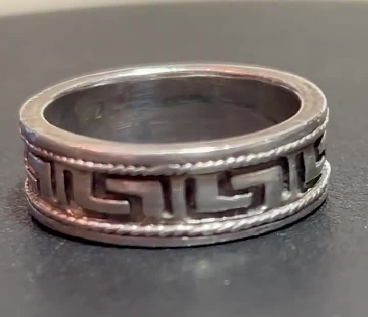 Greek Key Sterling Ring Band Sz 7.5 925 Silver Vintage Jewelry