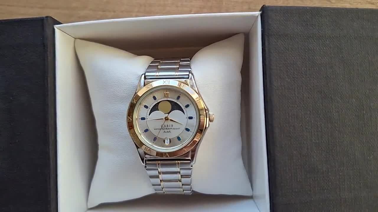 ALBA Seiko Carib Quartz Watch With Moon Phases Calendar, Small