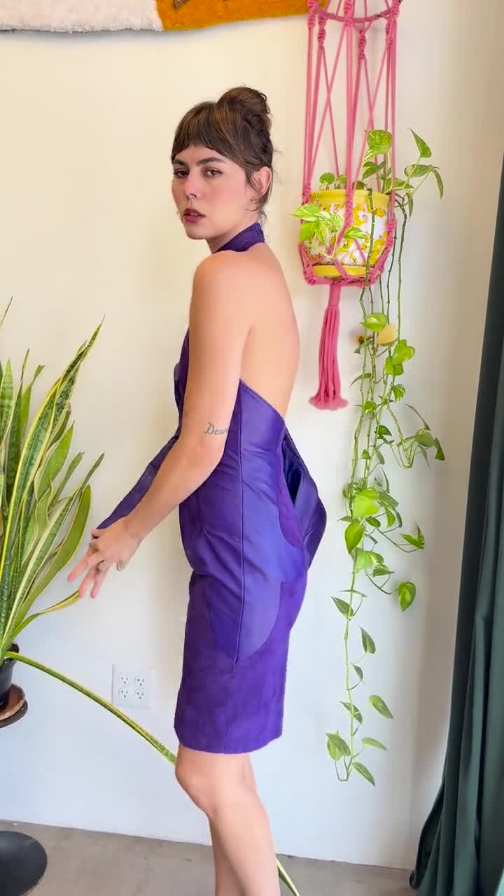 80s North Beach Michael Hoban Purple Leather Dress Jacket Set