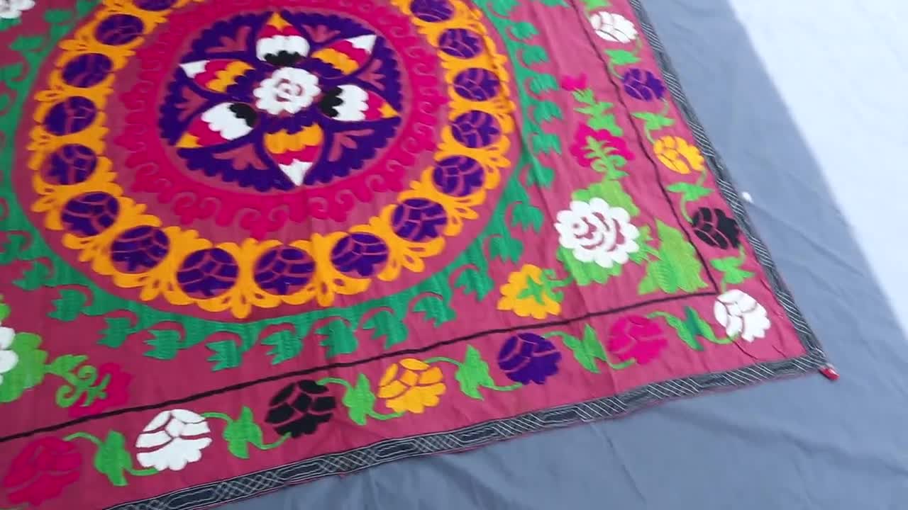 6x9 大型アンティーク スザニ テキスタイル、手刺繍 スザニ 寝具