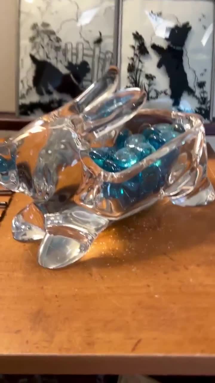 Vintage Sasaki Crystal Glass Bunny Dish: Heavy Glass Easter Decor