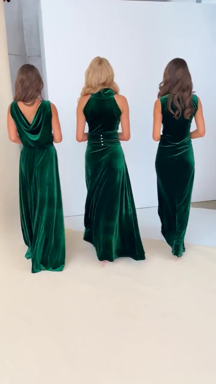 etsy velvet bridesmaid dress Green Dress, Mock Neck Sleeveless Dress, Velvet Dress, Elegant Slit Dress, Velvet Maxi Long sleeve velvet