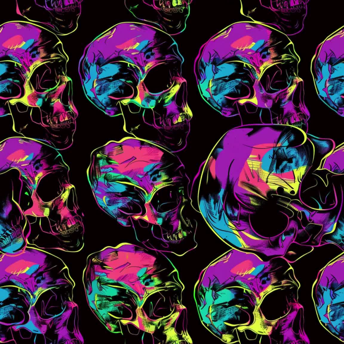 Neon Skulls Digital Paper | Scary Print Digital Paper | Neon